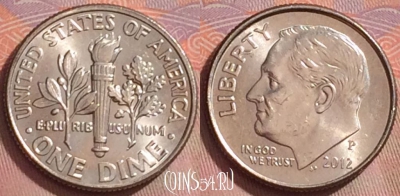 США 1 дайм 2012 года P, KM# 195a, 274k-053