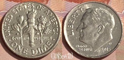 США 1 дайм 2015 года D, KM# 195a, 479р-084