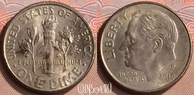 США 10 центов 2016 года P, KM# 195a, 398-028