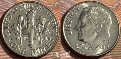США 1 дайм 2017 D, KM# 195a, 160s-143