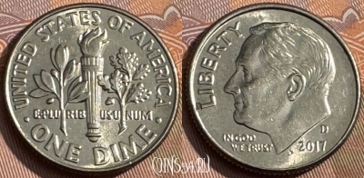 США 1 дайм 2017 D, KM# 195a, 161s-021