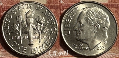 США 1 дайм 2021 P, KM# 195a, 452s-072