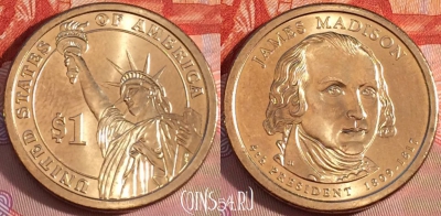 США 1 доллар 2007 года, James Madison, 105b-034