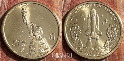 США 1 доллар 2025 г., Спейс шаттл NASA, UNC, 506s-059