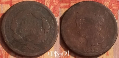 США 1 цент 1842 года, KM# 67, 182o-020