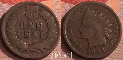 США 1 цент 1894 года, KM# 90a, 255o-061