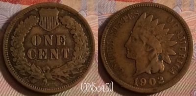 США 1 цент 1902 года, KM# 90a, 269b-122