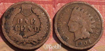 США 1 цент 1904 года, KM# 90a, 075c-007