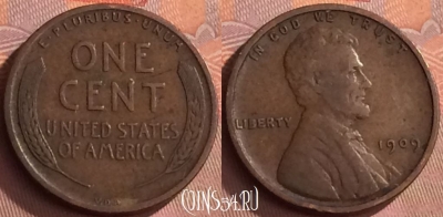 США 1 цент 1909 года, KM# 132, 279o-106