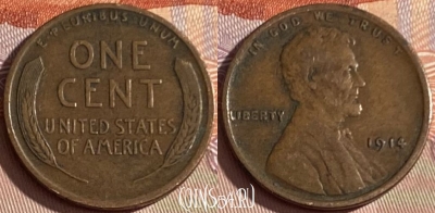 США 1 цент 1914 года, KM# 132, 373p-035 ♛