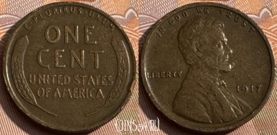 США 1 цент 1917 года, KM# 132, 161s-016 ♛