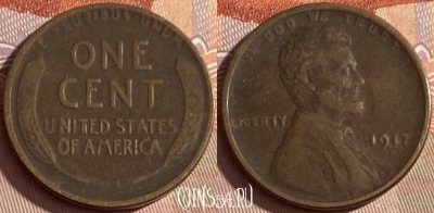 США 1 цент 1917 D, KM# 132, 370p-116 ♛