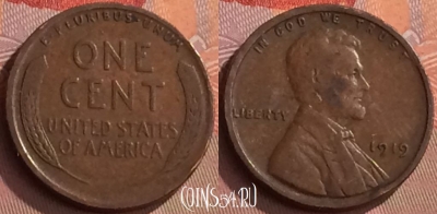 США 1 цент 1919 года, KM# 132, 250o-111
