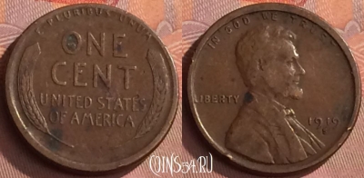 США 1 цент 1919 S, KM# 132, 279o-144 ♛