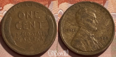США 1 цент 1920 года, KM# 132, 494р-142 ♛