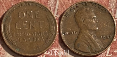 США 1 цент 1935 г., KM# 132, 146r-111 ♛