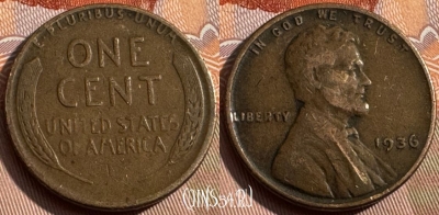 США 1 цент 1936 года, KM# 132, 156s-015