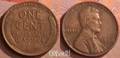 США 1 цент 1938 года, KM# 132, 256o-032