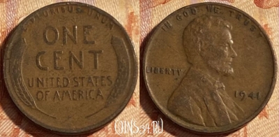 США 1 цент 1941 года, KM# 132, 490р-125 ♛