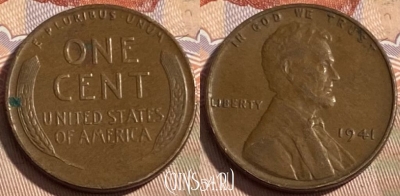 США 1 цент 1941 года, KM# 132, 497р-018 ♛