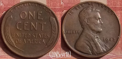 США 1 цент 1942 года, KM# 132, 304k-117 ♛