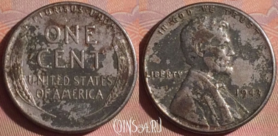 США 1 цент 1943 года, KM# 132a, 054i-075