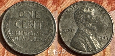 США 1 цент 1943 года, KM# 132a, 152s-130
