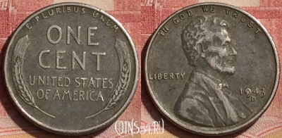 США 1 цент 1943 года D, KM# 132a, 193l-134