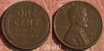 США 1 цент 1949 D, KM# 132, 049p-101 ♛