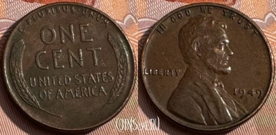 США 1 цент 1949 года, KM# 132, 166s-065