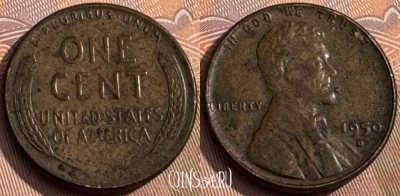 США 1 цент 1950 D, KM# 132, 170s-112