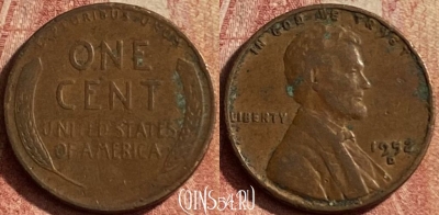 США 1 цент 1952 года D, KM# 132, 123p-110