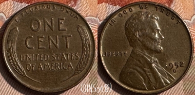 США 1 цент 1952 D, KM# 132, 133s-045
