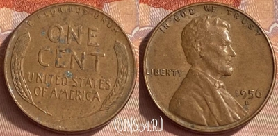 США 1 цент 1956 года D, KM# 132, 419o-074