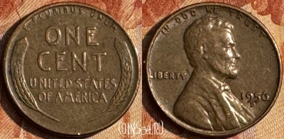 США 1 цент 1956 D, KM# 132, 154s-130