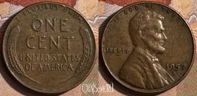 США 1 цент 1957 D, KM# 132, 434s-003 ♛