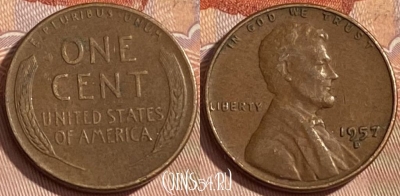 США 1 цент 1957 D, KM# 132, 461r-408