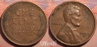 США 1 цент 1957 года D, KM# A132, 248-079