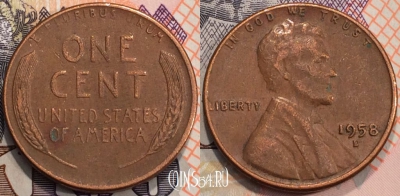 США 1 цент 1958 года D, KM A132, 116-066