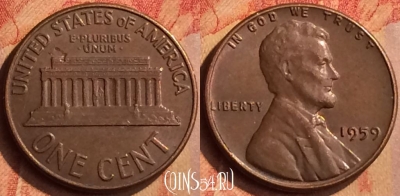 США 1 цент 1959 года, KM# 201, 119n-139