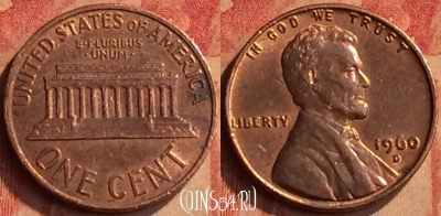США 1 цент 1960 года D, KM# 201, 414-134