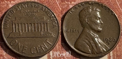 США 1 цент 1960 D, KM# 201, 049s-128