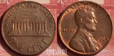 США 1 цент 1964 года, KM# 201, 291l-062