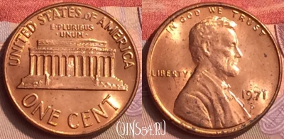 США 1 цент 1971 года D, KM# 201, 444-043