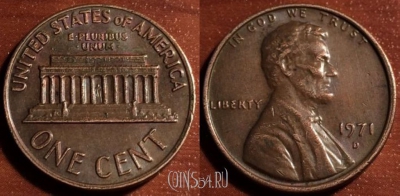 США 1 цент 1971 года, KM# 201, 54-004