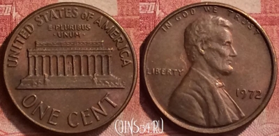 США 1 цент 1972 года, KM# 201, 054l-002