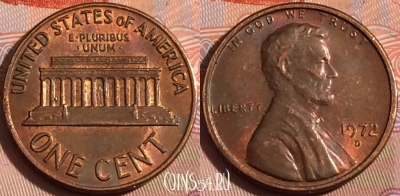 США 1 цент 1972 года D, KM# 201, 116b-083