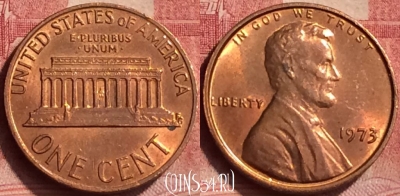 США 1 цент 1973 года, KM# 201, 050l-034