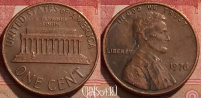 США 1 цент 1976 года, KM# 201, 286k-029
