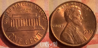 США 1 цент 1976 года, KM# 201, 329n-059